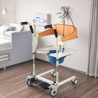 Hdc7975282b2f46fd8992cd277d9443a4D.jpg Adjustable Portable Manual Transfer Chair with Bedpan